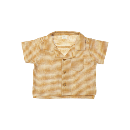 Overhemd top Cody - Linnen/Katoen - Square Brown/Bruin - Riffle Amsterdam voor