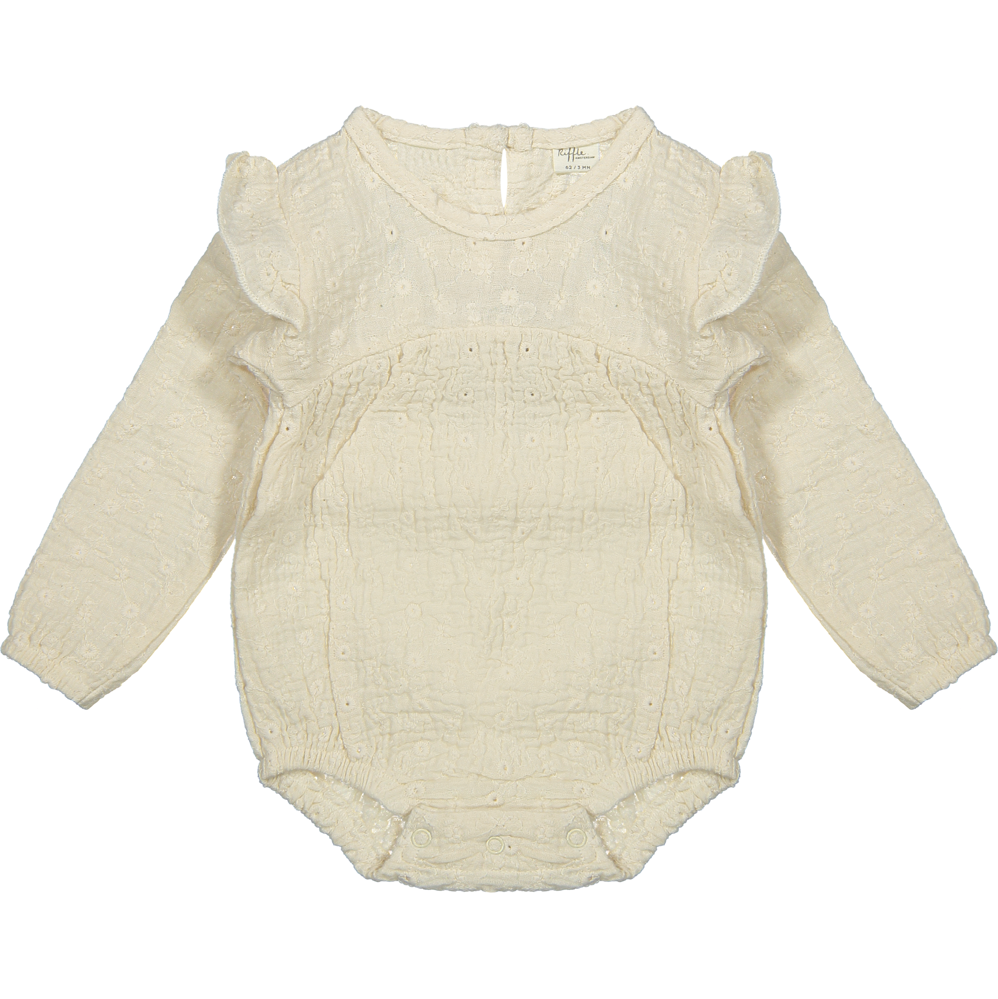 Romper lange mouwen Layla - Wit geborduurd/embroidery - Biologisch katoen - Riffle Amsterdam