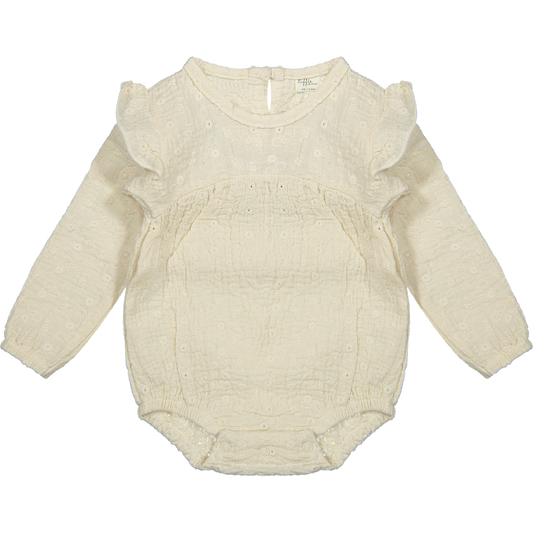 Romper lange mouwen Layla - Wit geborduurd/embroidery - Biologisch katoen - Riffle Amsterdam