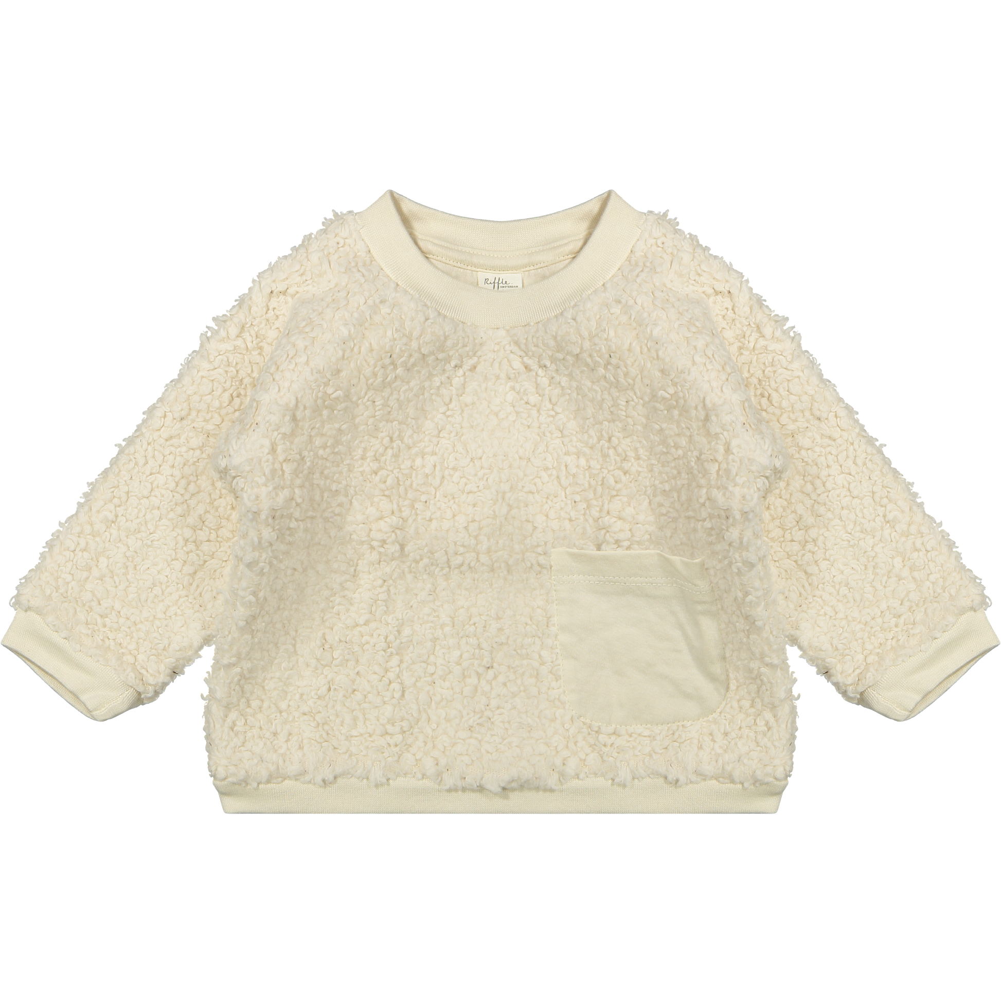 Trui Myra - Tedyy off white - Biologisch katoen - Riffle Amsterdam voorkant