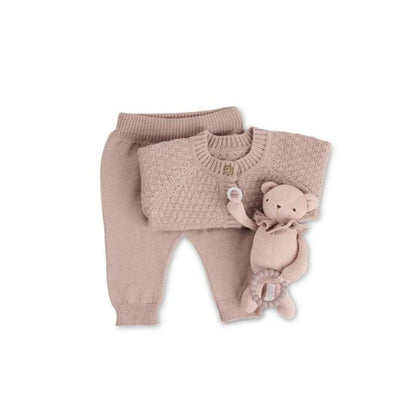 Gebreid broekje - Merino wol - Flat knit - Powder/roze - Smallstuff set