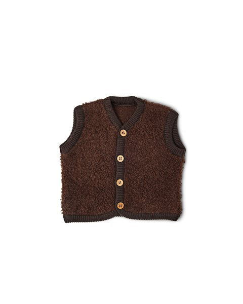Bouclé gilet - Merino wol - Donkerbruin - Smallstuff voor