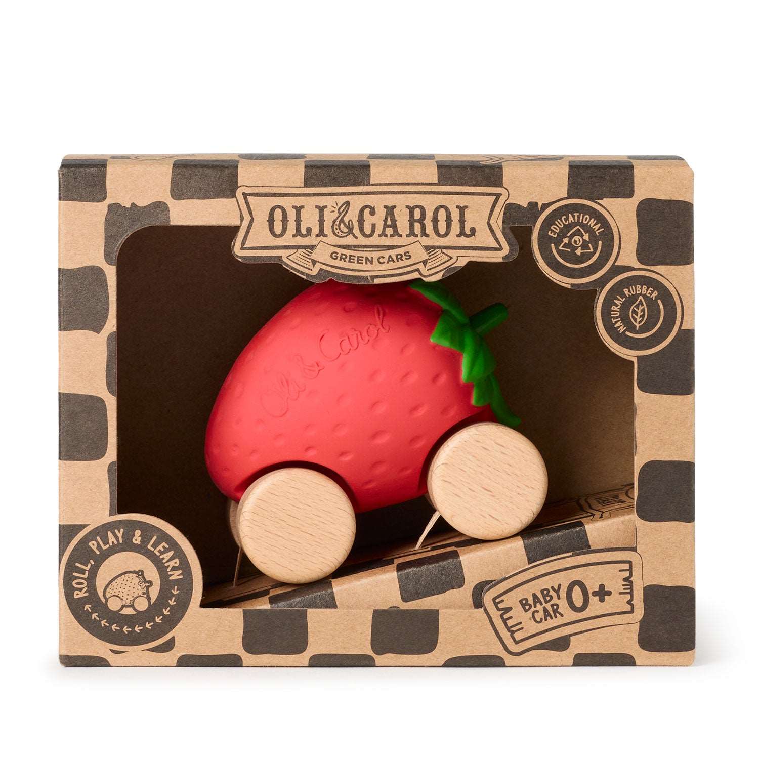 Speelgoedauto Sweetie the Strawberry met garage & racebaan - 0+ jaar - Natuurrubber & FSC-hout - Oli & Carol - productfoto - afbeelding 4