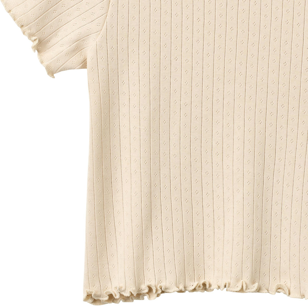 Top korte mouw - Rib T-shirt S/S Irene - Biologisch katoen - Almond peach - Wheat close up