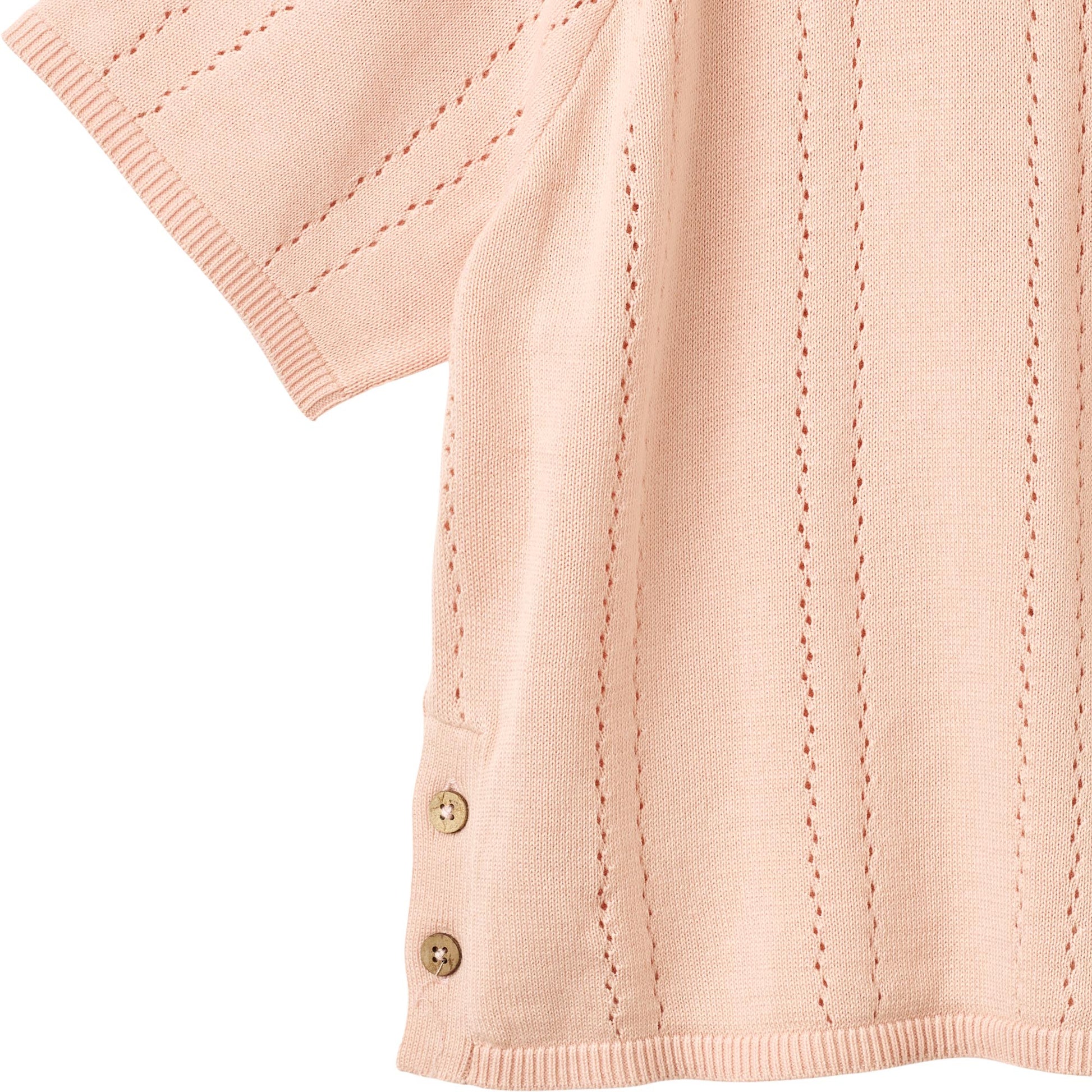 Top korte mouw - Knit Pullover S/S Vilna - Biologisch katoen - Powder/Roze - Wheat close up