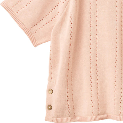 Top korte mouw - Knit Pullover S/S Vilna - Biologisch katoen - Powder/Roze - Wheat close up