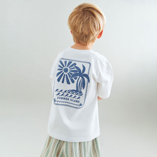 T-shirt S/S Benno - Biologisch katoen - Cloud/Wit - Wheat kind