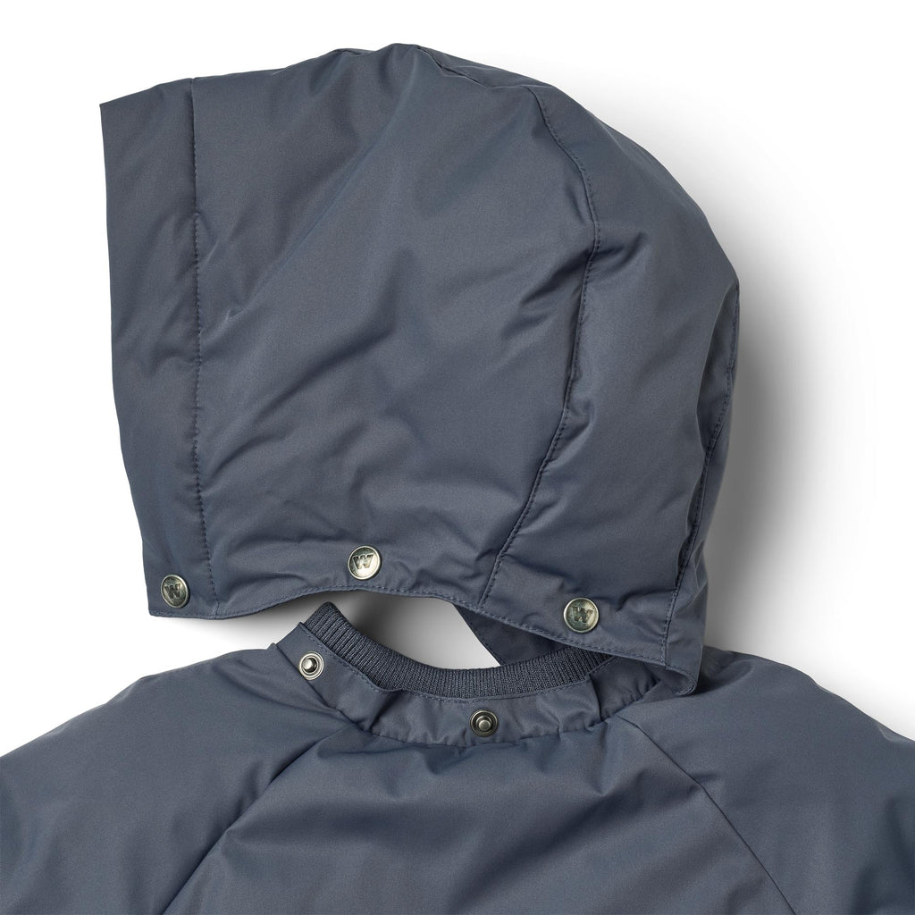 Doudoune d'hiver imperméable - Gris-bleu - Polyester recyclé - Gros plan sur le blanc