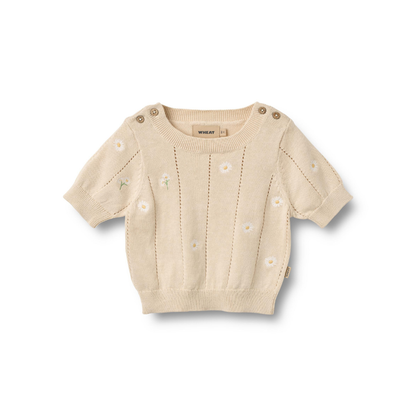 Gebreide top korte mouw - Knit Top S/S Malvina - Biologisch katoen - Sandshell/Creme - Wheat voor