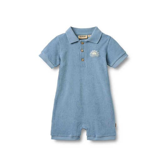 Badstof boxpakje - Playsuit Sully - Biologisch  katoen - Faded Denim/Blauw - Wheat voor