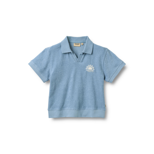 Badstof Top - Polo Shirt S/S Marlo - Biologisch katoen - Faded Denim/Blauw - Wheat voor