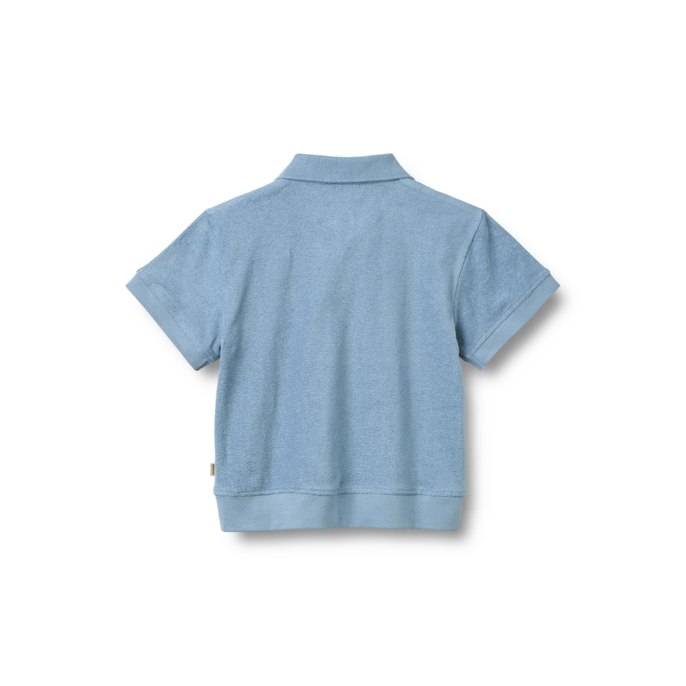 Badstof Top - Polo Shirt S/S Marlo - Biologisch katoen - Faded Denim/Blauw - Wheat achter