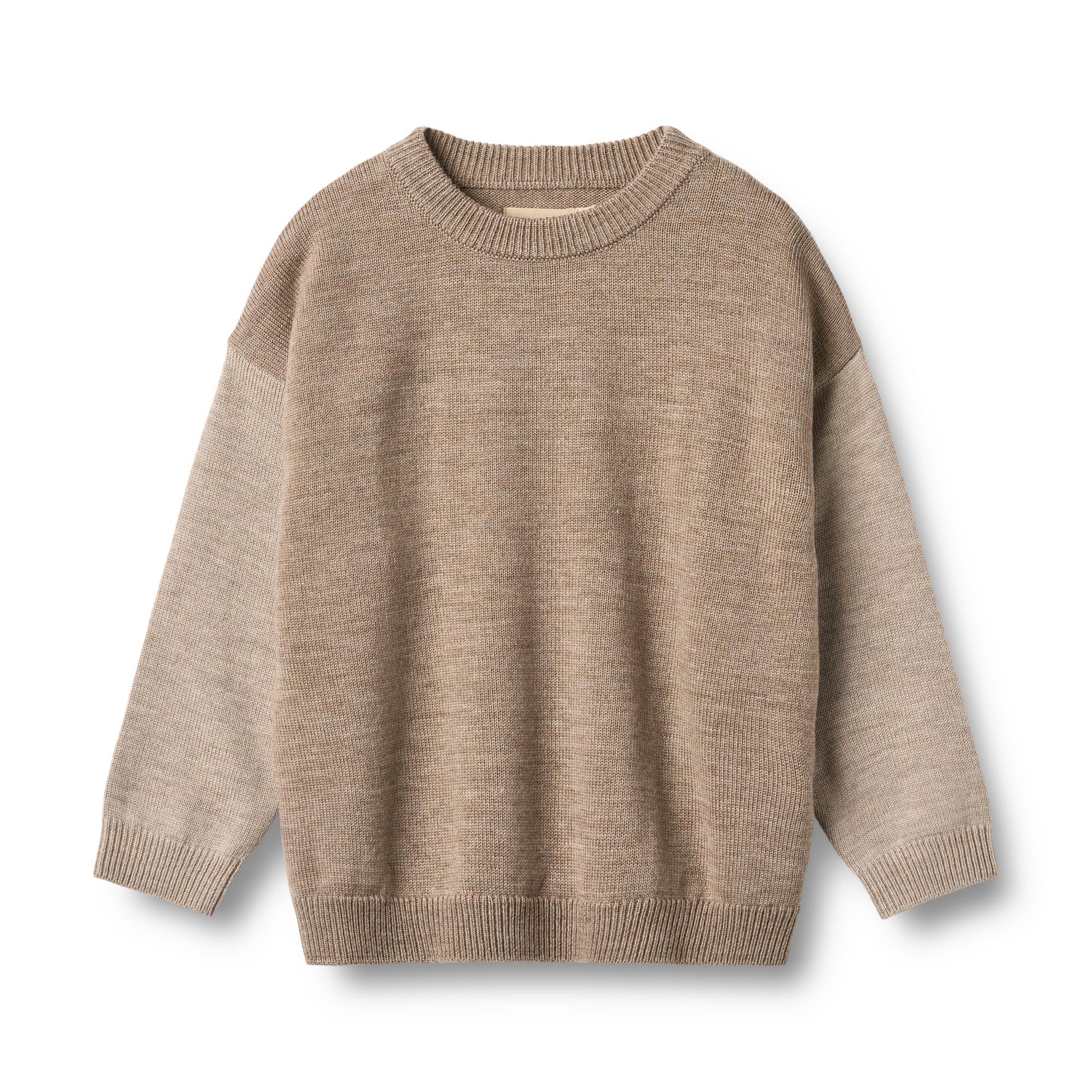 Gebreide trui Finley - Merino wol - Grey camel melange/beige - Wheat voorkant
