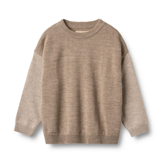 Gebreide trui Finley - Merino wol - Grey camel melange/beige - Wheat voorkant