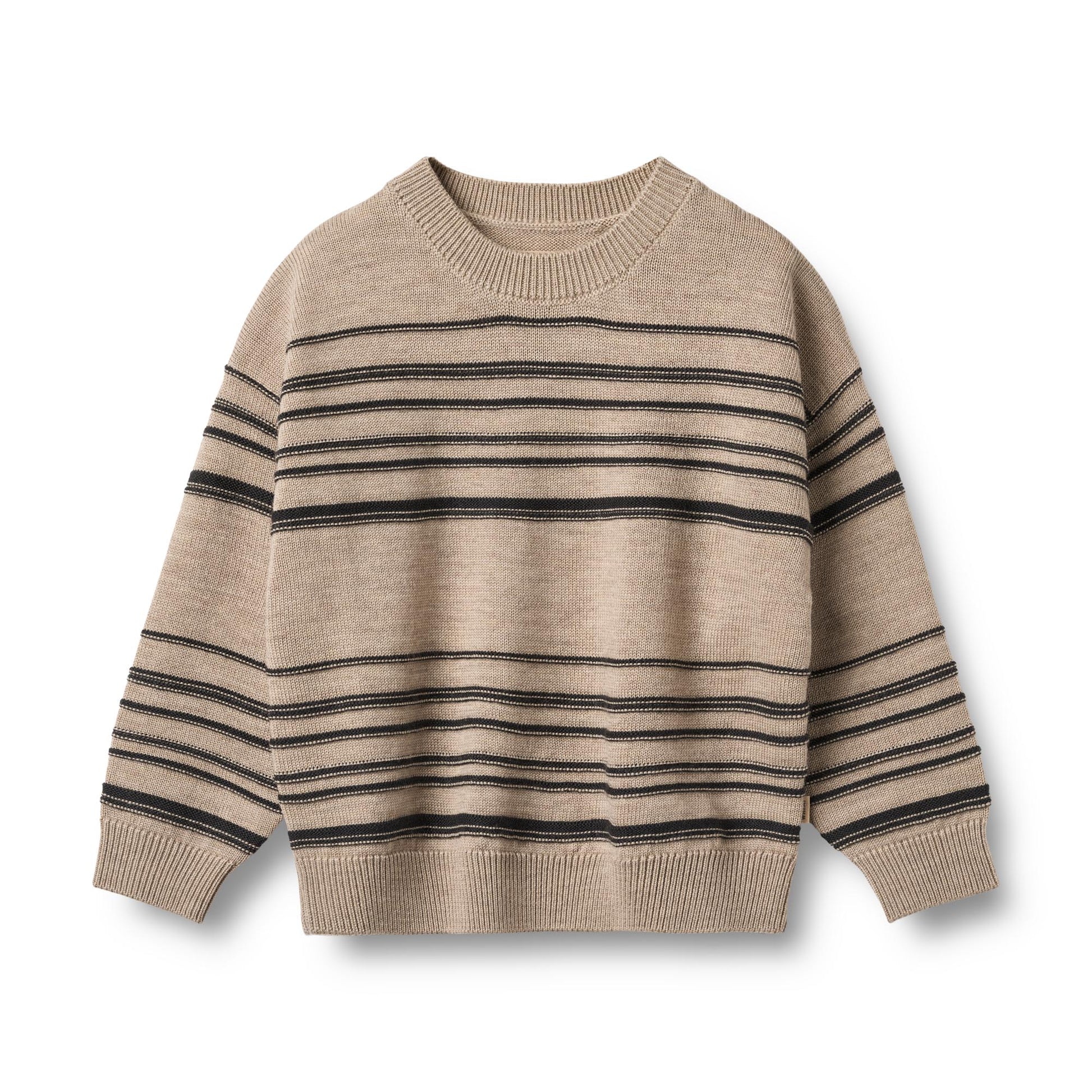 Gebreide trui Flores - Merino wol - Sand black stripe - Wheat voorkant