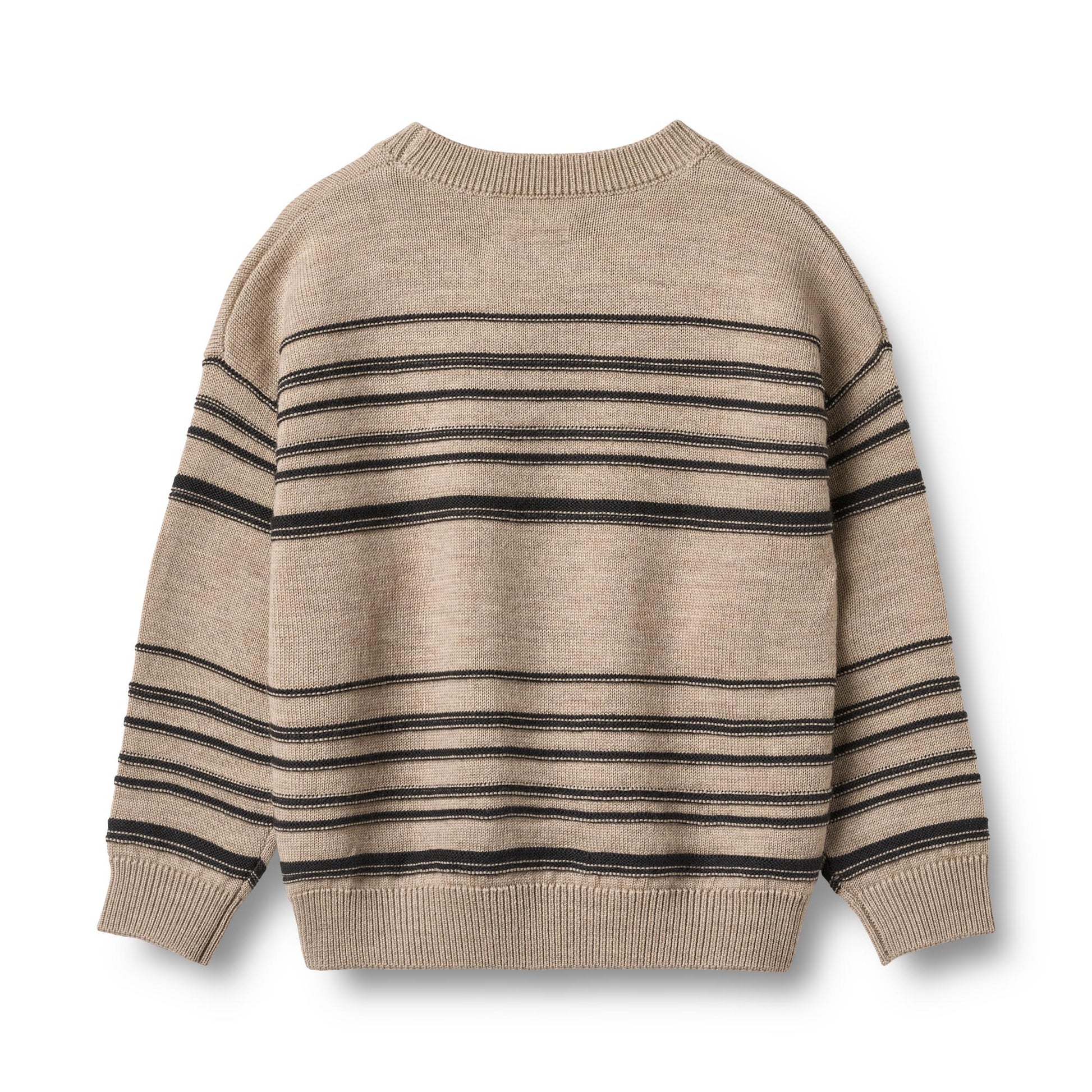 Gebreide trui Flores - Merino wol - Sand black stripe - Wheat achterkant