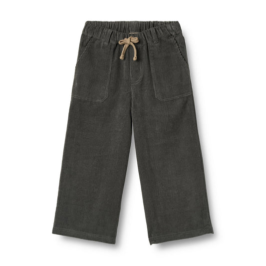 Corduroy broek James - Wide fit - Biologisch katoen - Black sea/zwart - Wheat voorkant