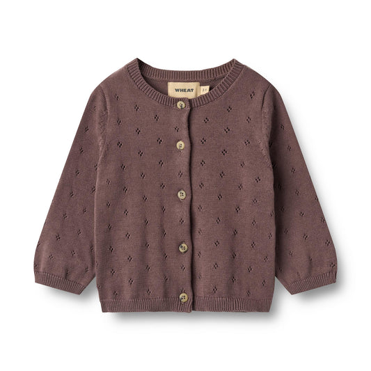 Gebreid vestje Maia - Biologisch katoen - Plum/donkerpaars - Wheat voorkant