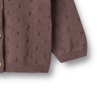 Gebreid vestje Maia - Biologisch katoen - Plum/donkerpaars - Wheat onderkant