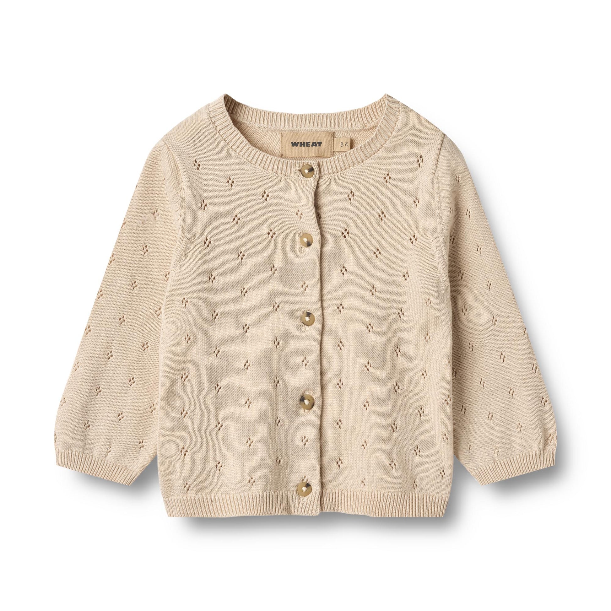 Gebreid vestje Maia - Biologisch katoen - Off white/ecru - Wheat voorkant