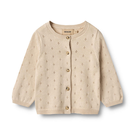 Gebreid vestje Maia - Biologisch katoen - Off white/ecru - Wheat voorkant