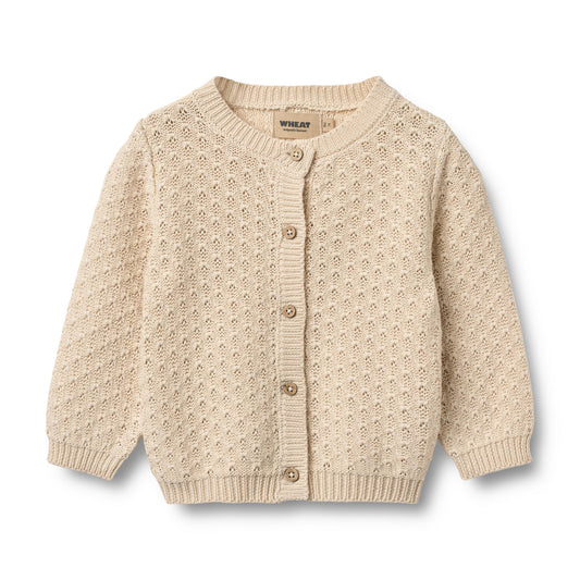 Gebreid vestje - Magnella - Biologisch katoen - Warm sand - Wheat voorkant
