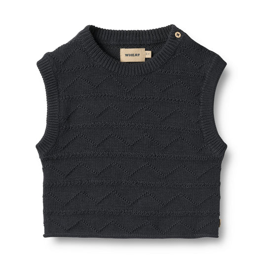 Spencer - Knit vest Bobby - Biologisch katoen - Navy - Wheat voorkant