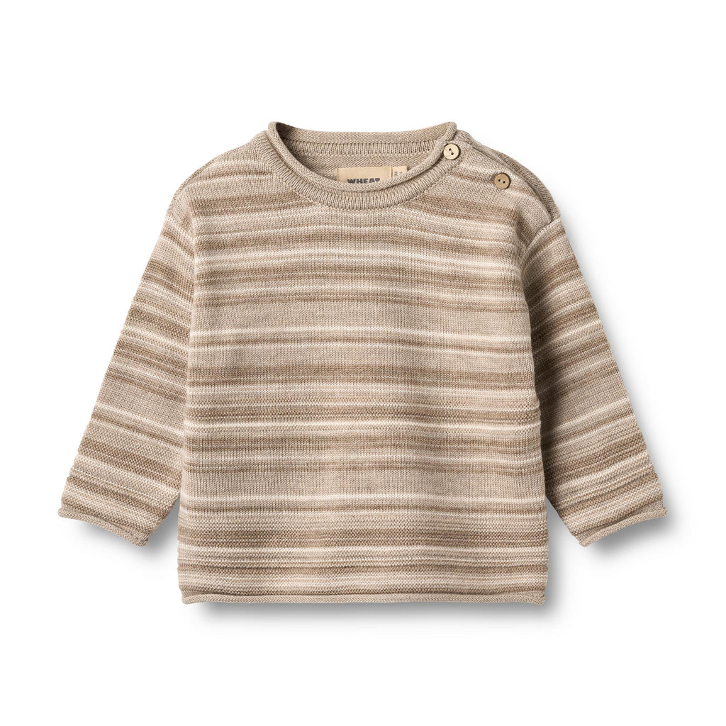 Gebreide trui Gunnar - Merino wol - Warm sand stripe - Wheat