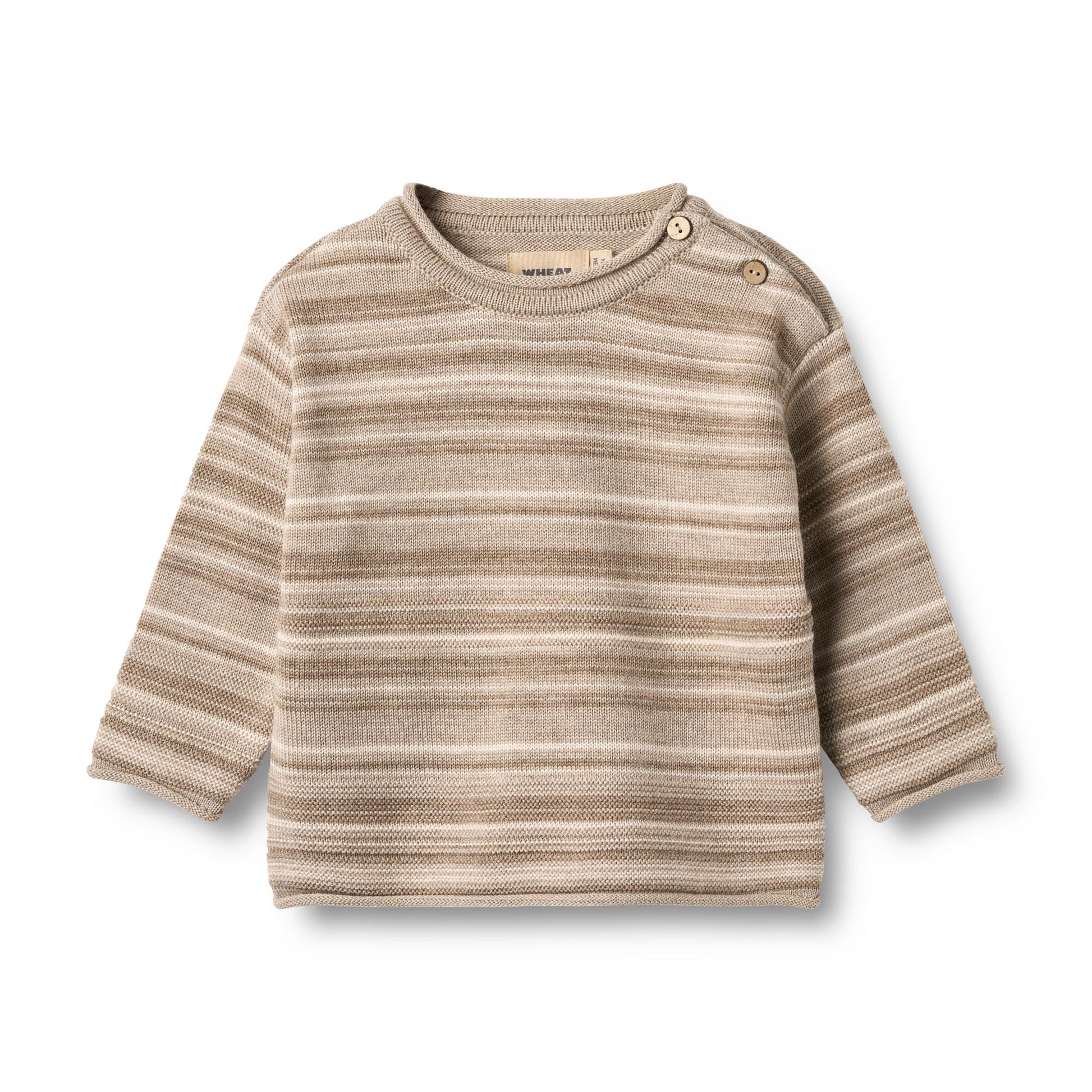 Gebreide trui Gunnar - Merino wol - Warm sand stripe - Wheat