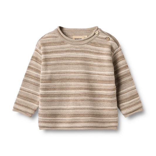 Gebreide trui Gunnar - Merino wol - Warm sand stripe - Wheat