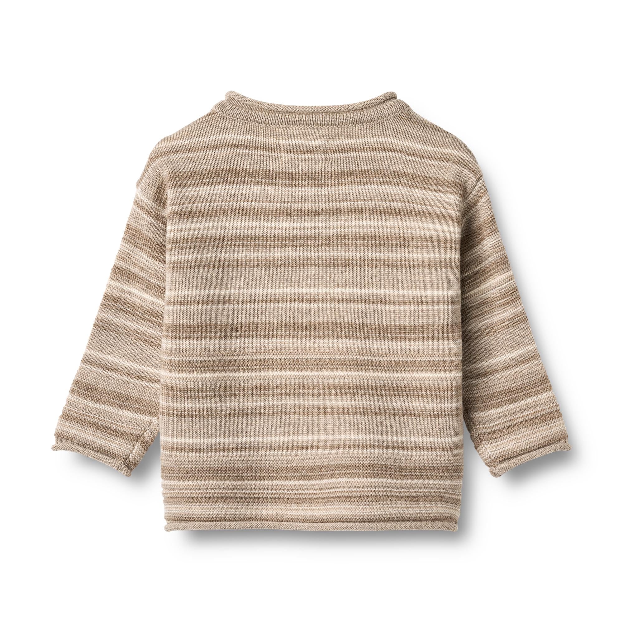 Gebreide trui Gunnar - Merino wol - Warm sand stripe - Wheat achterkant