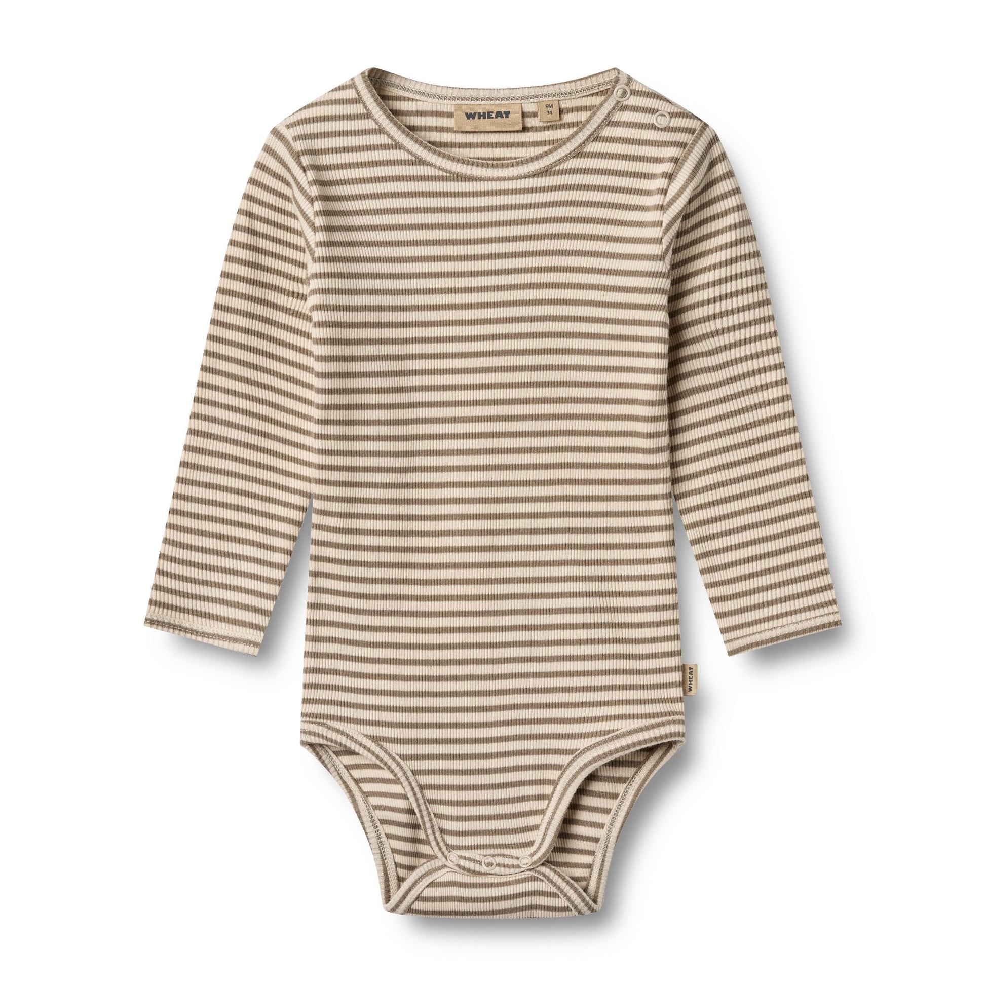 Romper lange mouwen - Berti - Biologisch katoen - Stone stripe - Wheat voorkant