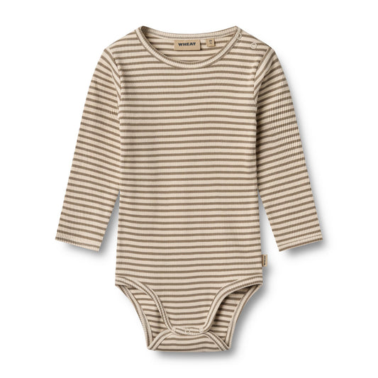 Romper lange mouwen - Berti - Biologisch katoen - Stone stripe - Wheat voorkant