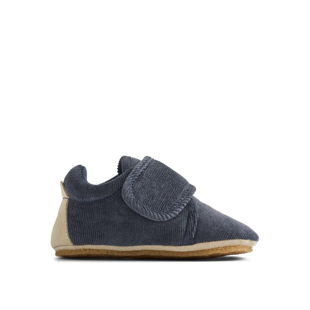 Corduroy binnenschoen Sasha - Biologisch katoen - Navy - Wheat zijkant