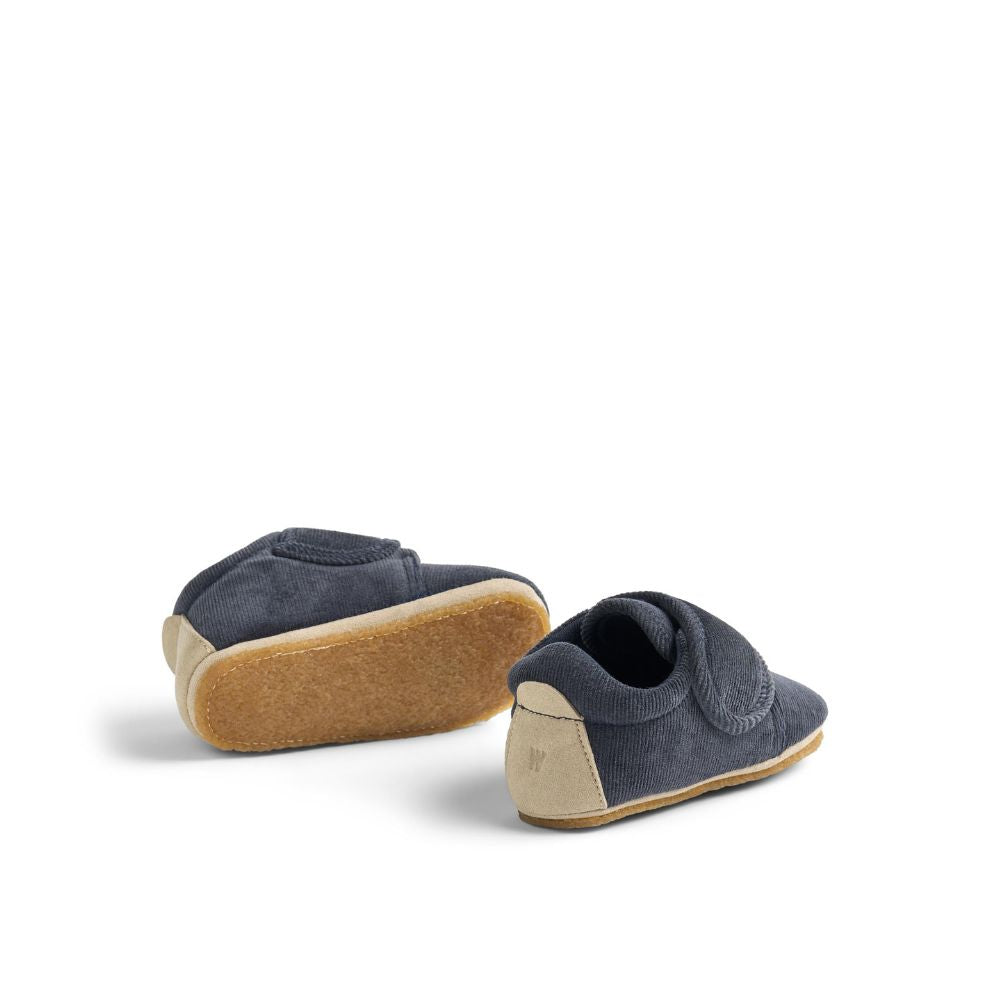 Corduroy binnenschoen Sasha - Biologisch katoen - Navy - Wheat zool