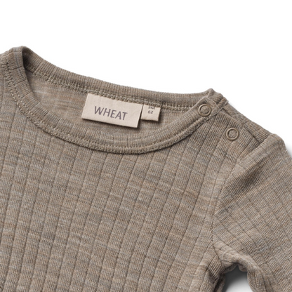 Boxpakje - Merino wol/zijde - Khaki Melange - Wheat close