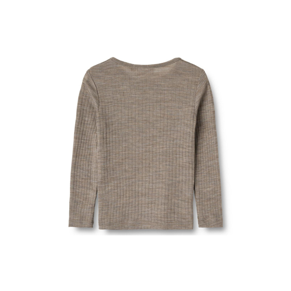 Top lange mouwen - Merino wol/zijde - Khaki Melange - Wheat achter