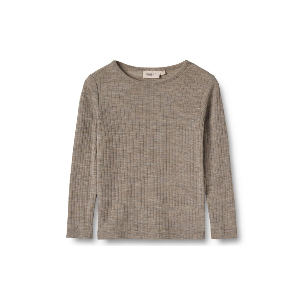 Top lange mouwen - Merino wol/zijde - Khaki Melange - Wheat voor