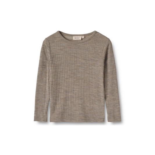 Top lange mouwen - Merino wol/zijde - Khaki Melange - Wheat voor