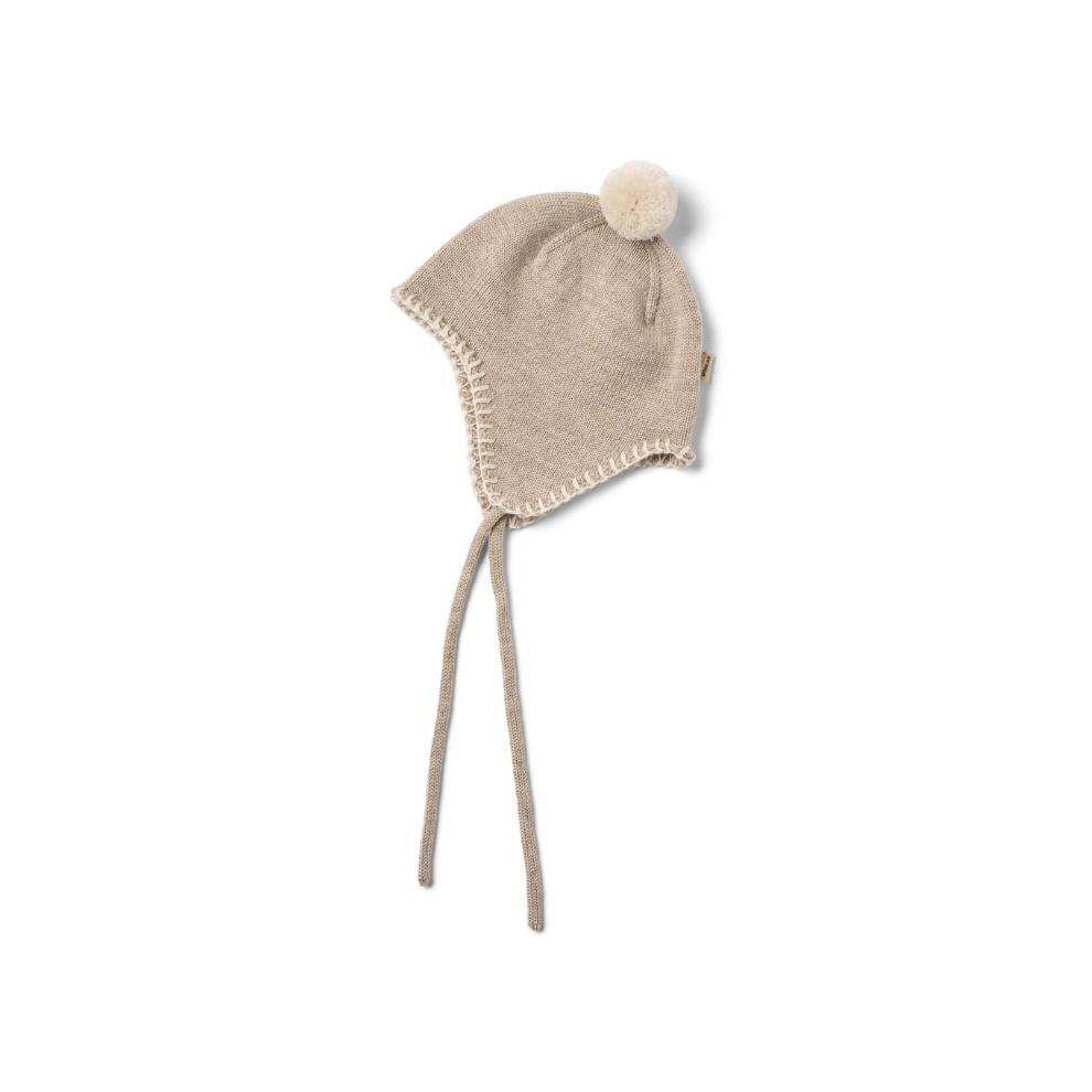 Mutsje met koord Pomma - Merino wol - Warm sand - Wheat product