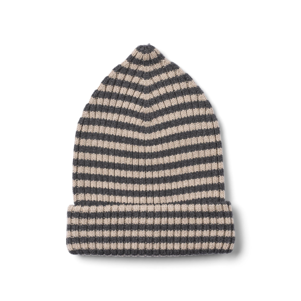 Muts Topper - Merino wol - Beanie - Charcoal melange - Wheat voorkant