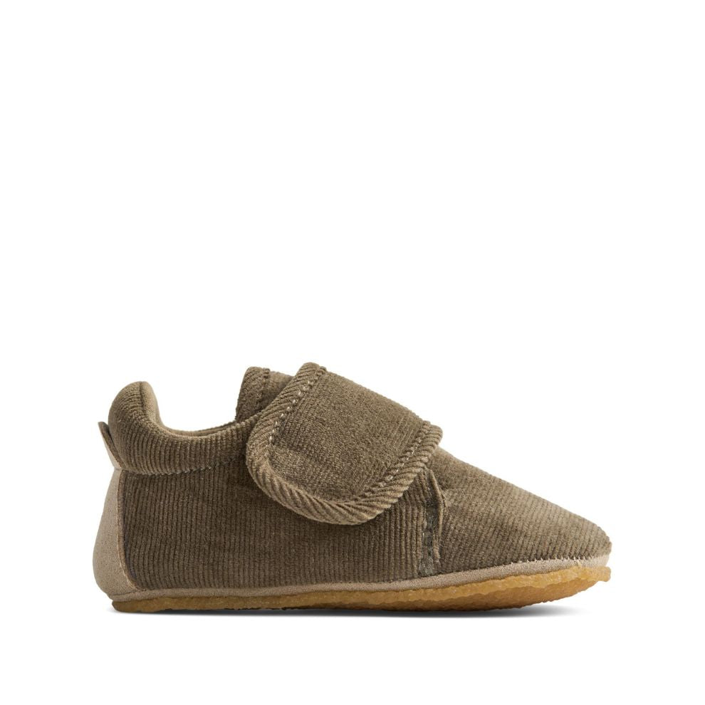 Corduroy binnenschoen Sasha - Biologisch katoen - Grey stone - Wheat zijkant