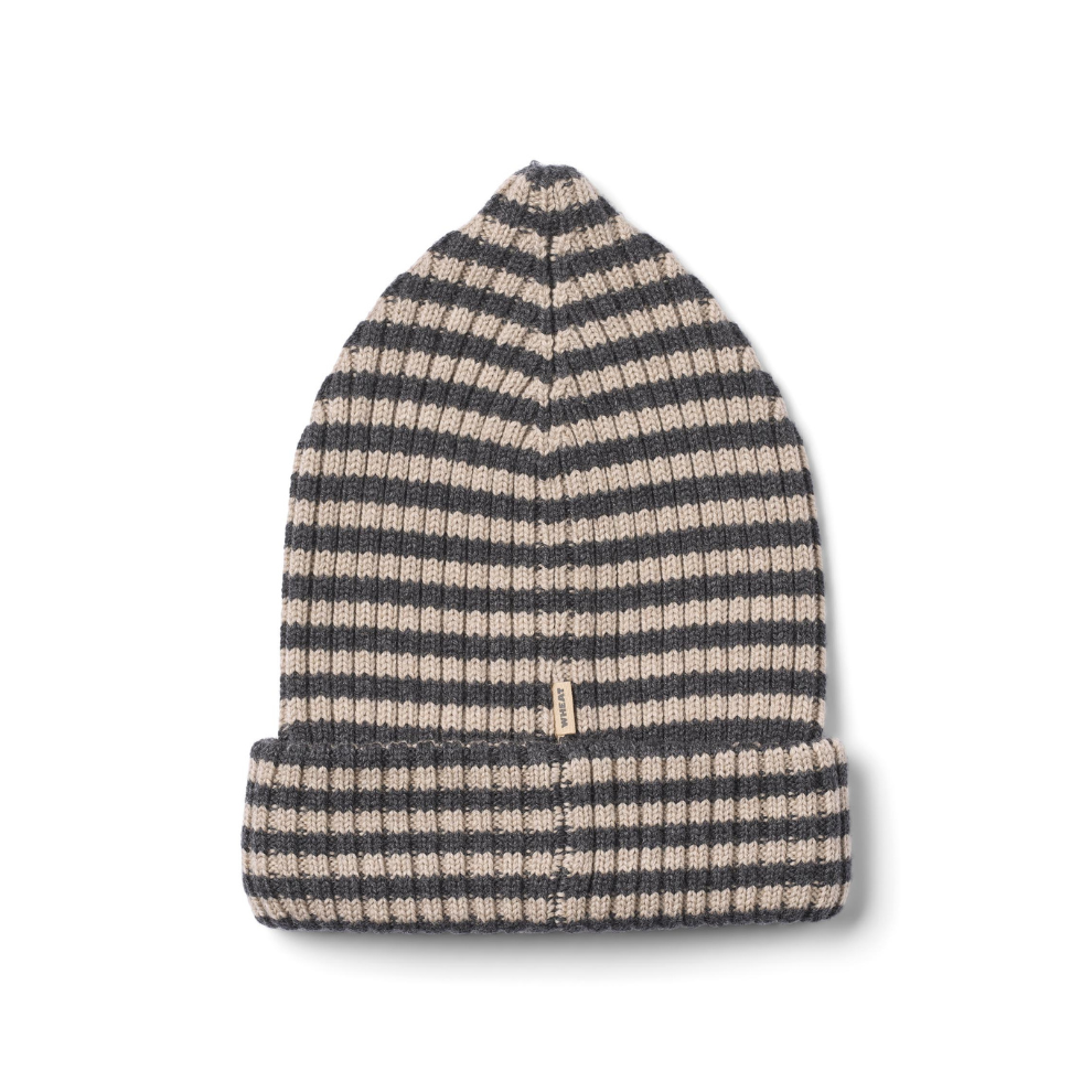 Muts Topper - Merino wol - Beanie - Charcoal melange - Wheat achterkant